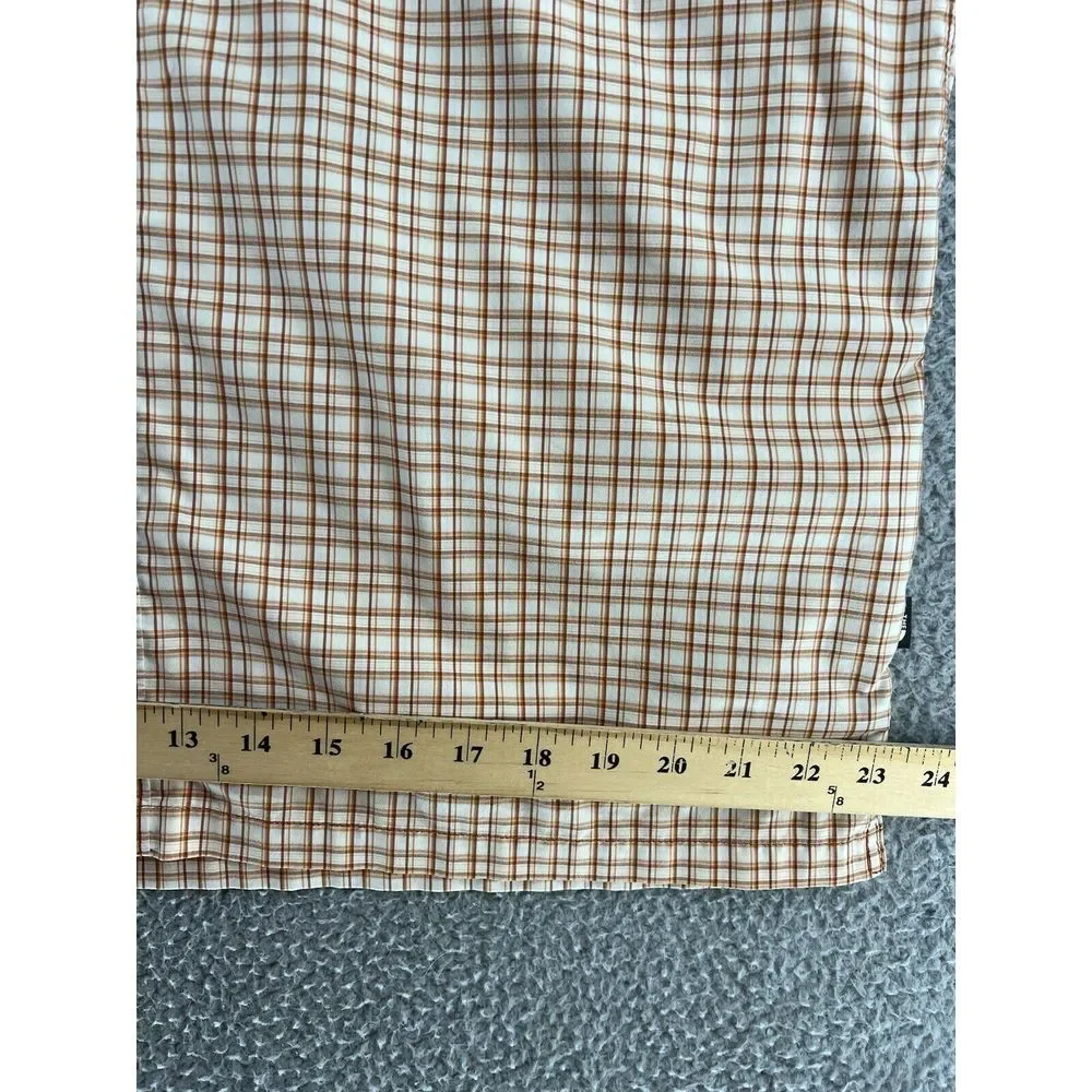 The North Face Mens Large Collared Short Sleeve Plaid Button Up Orange Vent READ